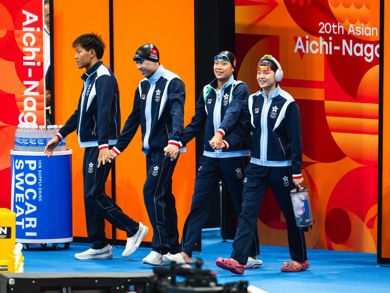 港隊在亞運男女子4x100米混合泳接力項目，以第五名完成賽事。 ( 港協提供 )