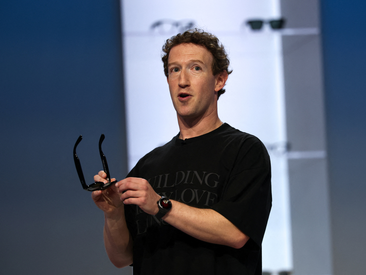 Meta CEO Mark Zuckerberg presents the new line of smart glasses during their Meta Connect event. Photo: Reuters