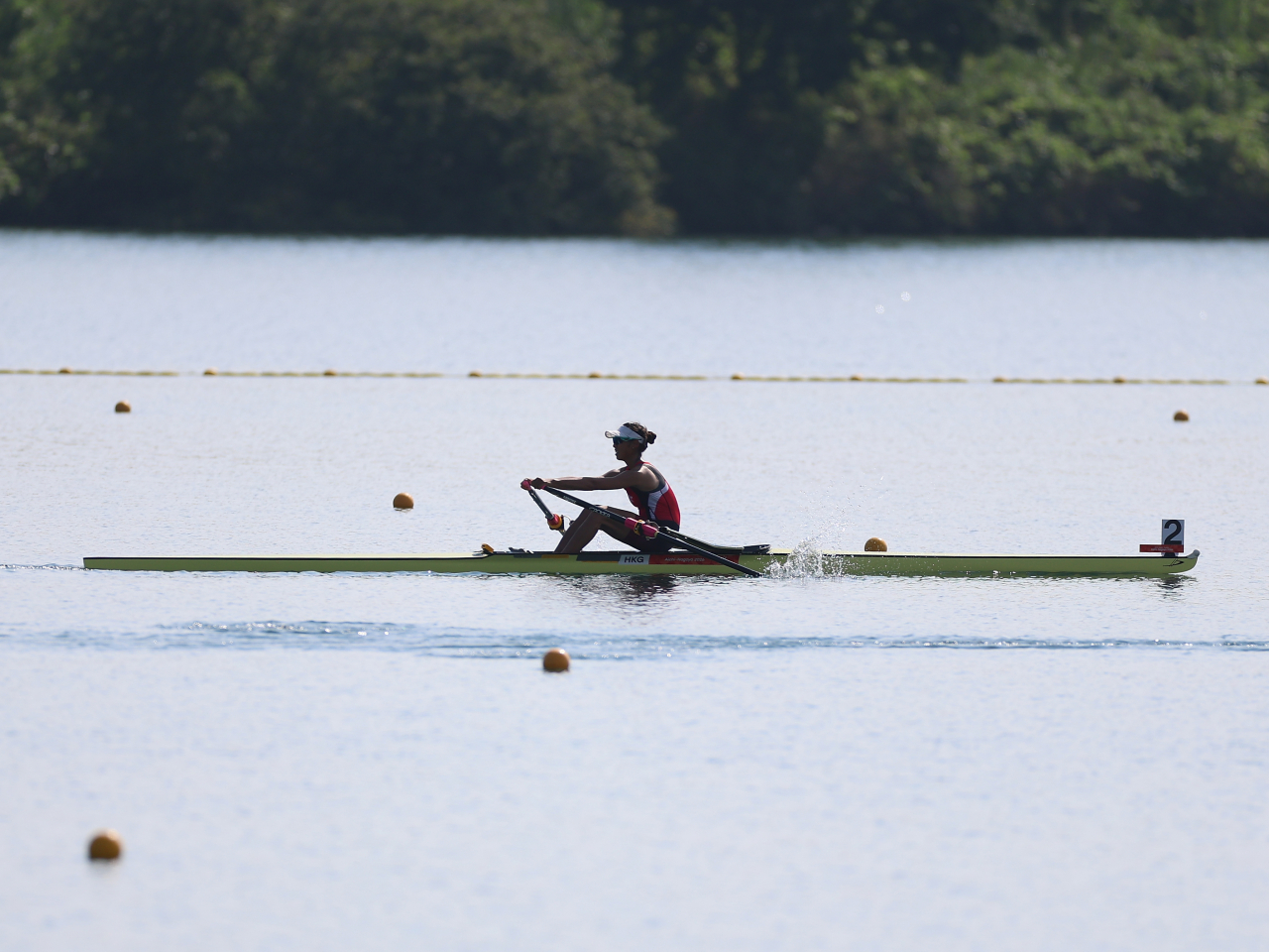 Winnie Hung powers to a silver medal at the final of the women's lightweight singles sculls. Photo: Xinhua