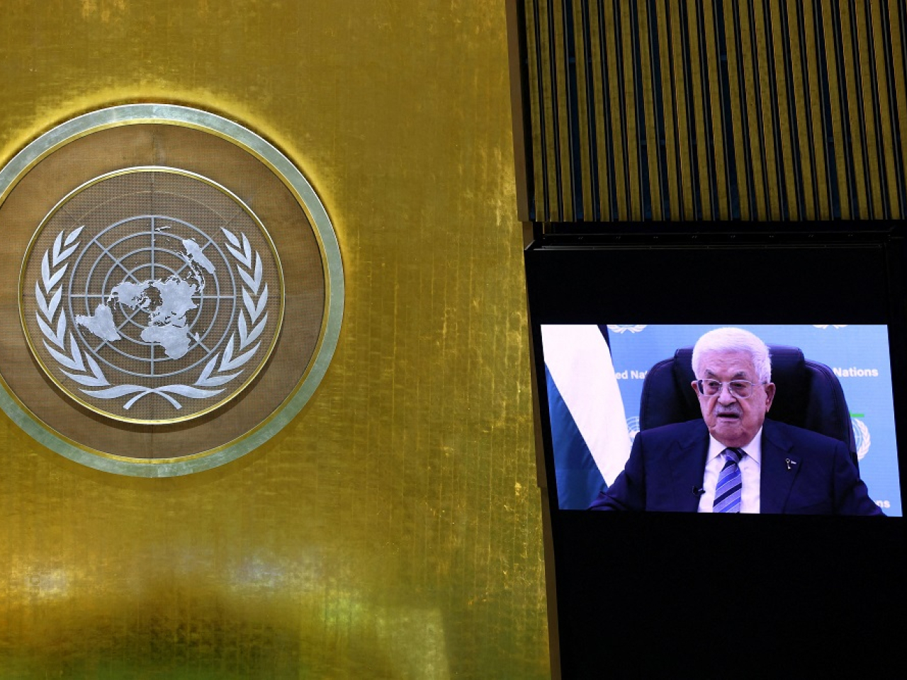 In a pre-recorded message, Palestinian president Mahmoud Abbas said Israeli policies are threatening the life and existence of the Palestinian people in their homeland. Photo: Reuters