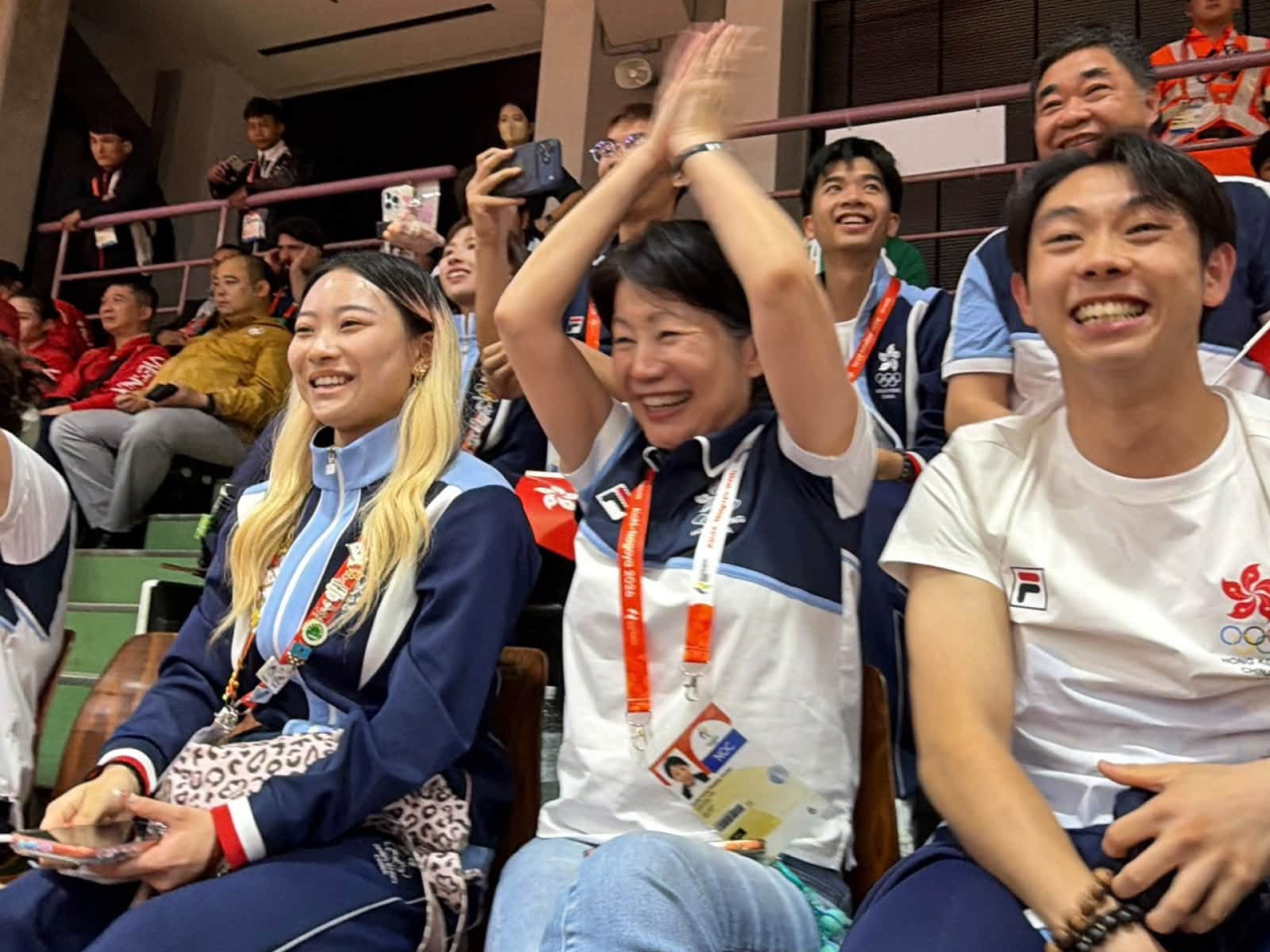 沈鳳君為出戰各項賽事的香港運動員打氣。（文體旅局社交專頁）