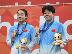 亞運跳水女子雙人3米板項目　國家隊奪金