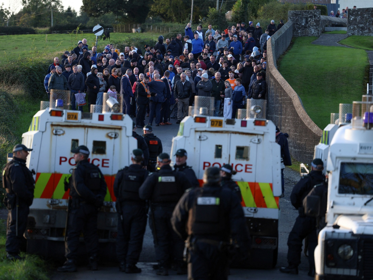 Protesters have blocked the planned march on Garvaghy Road after an appeal court cleared the parade by the Orange Order to go ahead. Photo: Reuters