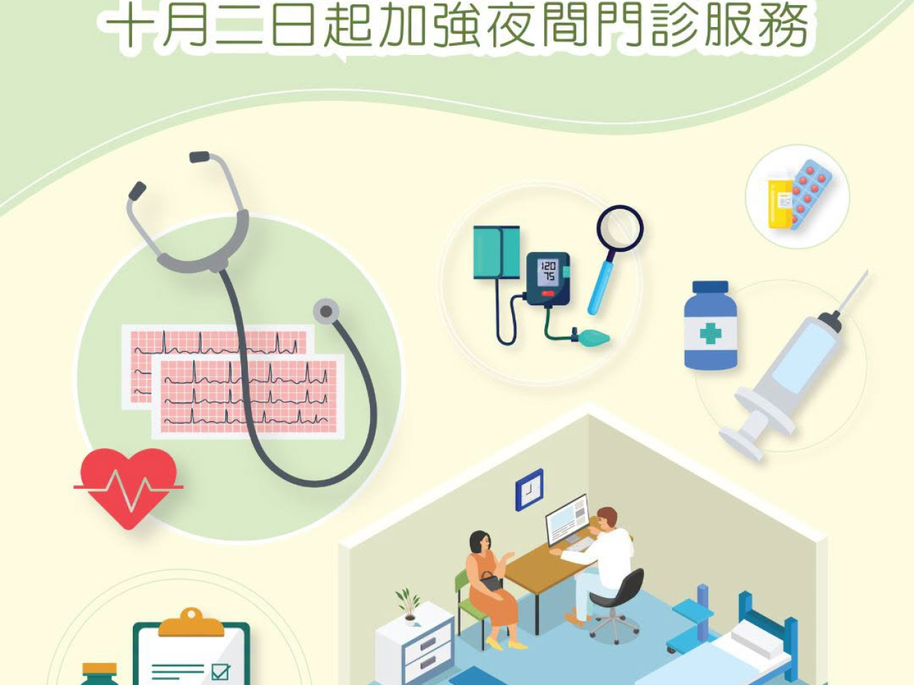 北葵涌家庭醫學診所本周五起加強夜診，由每星期兩晚增加至共五晚服務。(醫管局社交平台)