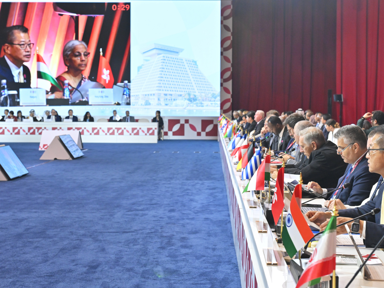 Financial chief Paul Chan (second right) was speaking at the AIIB Governors&rsquo; Business Roundtable. Photo courtesy of the Information Services Department