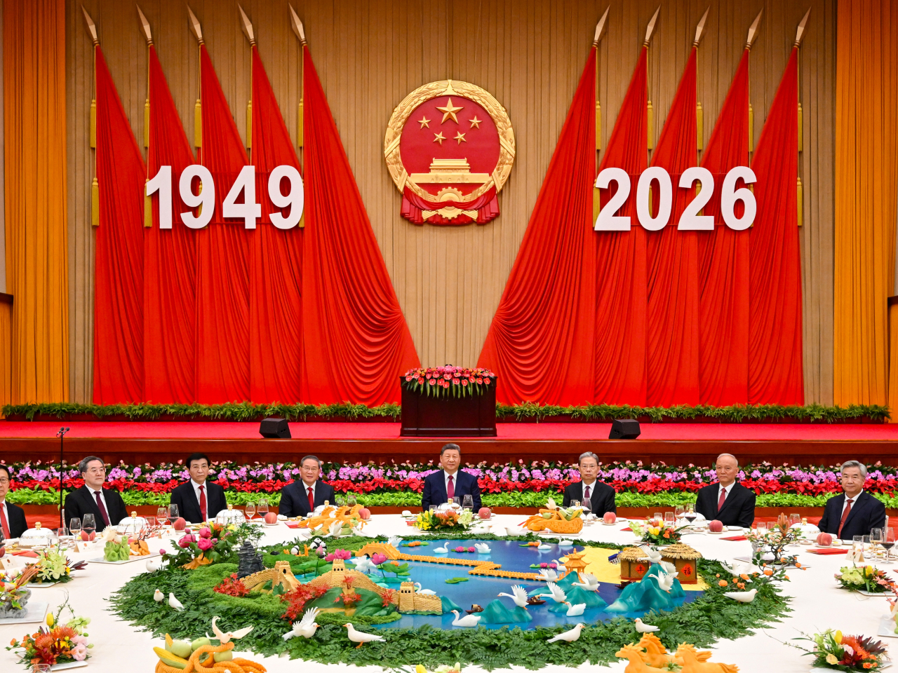 慶祝中華人民共和國成立77周年招待會，在北京人民大會堂舉行。（新華社）