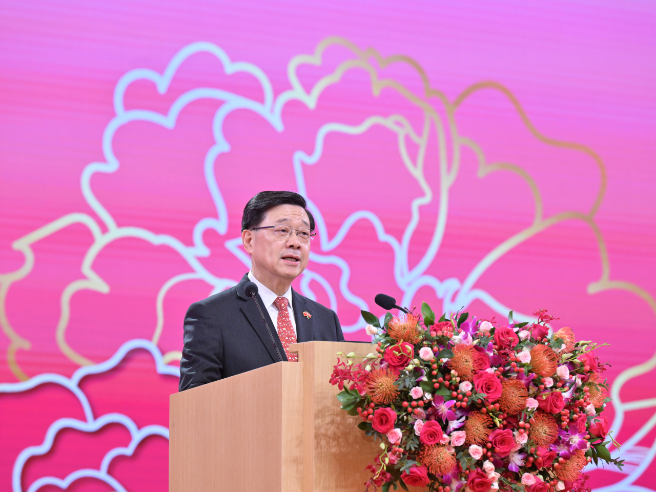 The Chief Executive John Lee highlighted China's manufacturing prowess at a National Day reception. Photo: Courtesy of the Information Services Department