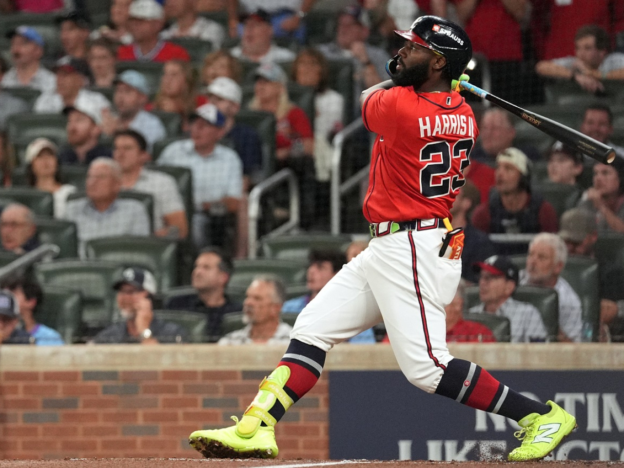 A three-run home run by Michael Harris II opens the scoring for the Atlanta Braves in the deciding game of the National League Wild Card series. Photo: Dale Zanine-Imagn Images via Reuters