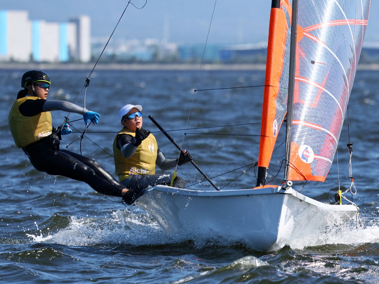 Chloe Kong and McCarley Wong reign supreme in the girls' skiff. Photo: Reuters