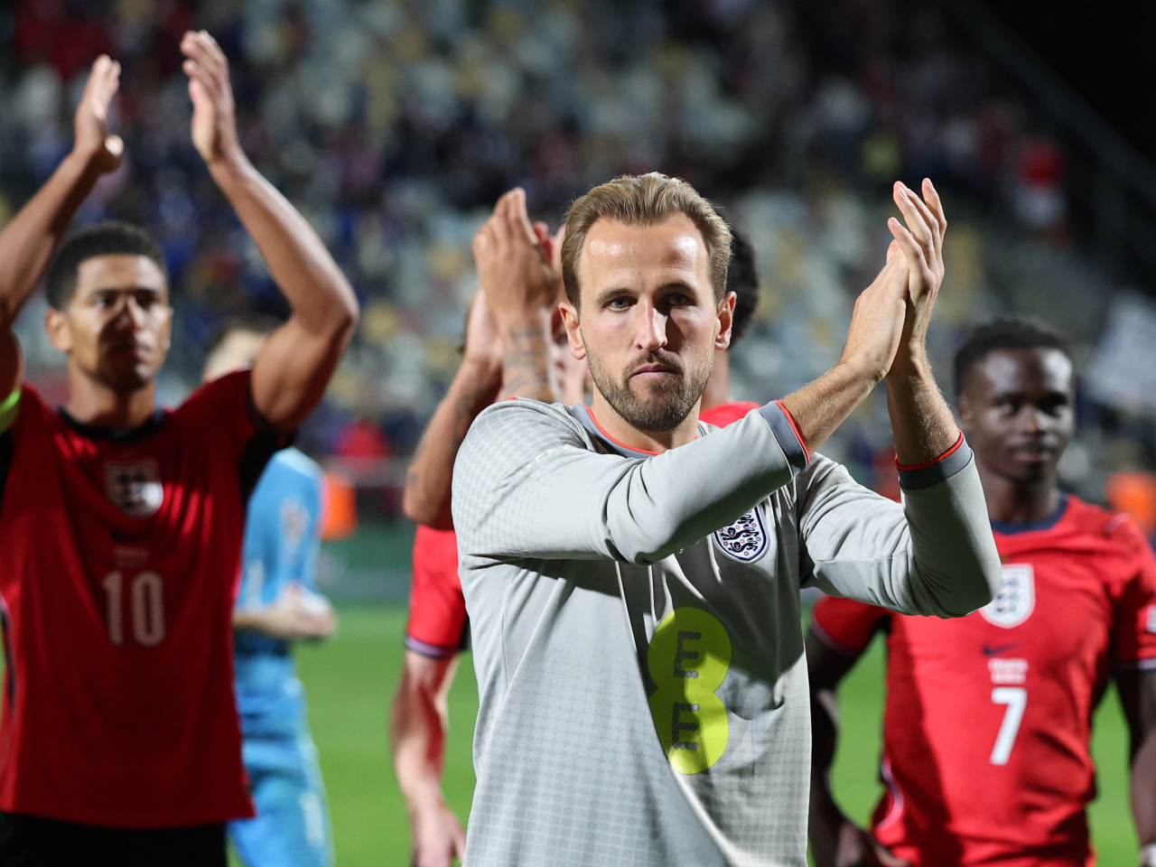 England's Harry Kane celebrates after the 7-0 thrashing of Croatia. Photo: Reuters