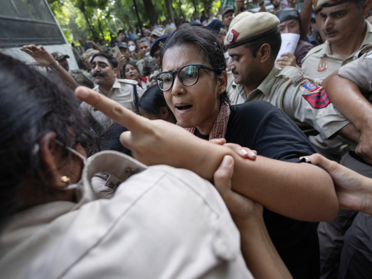 Neha Bora, National President of the All India Students' Association, is detained during a protest demanding the resignation of India's Chief Election Commissioner. Photo: Reuters