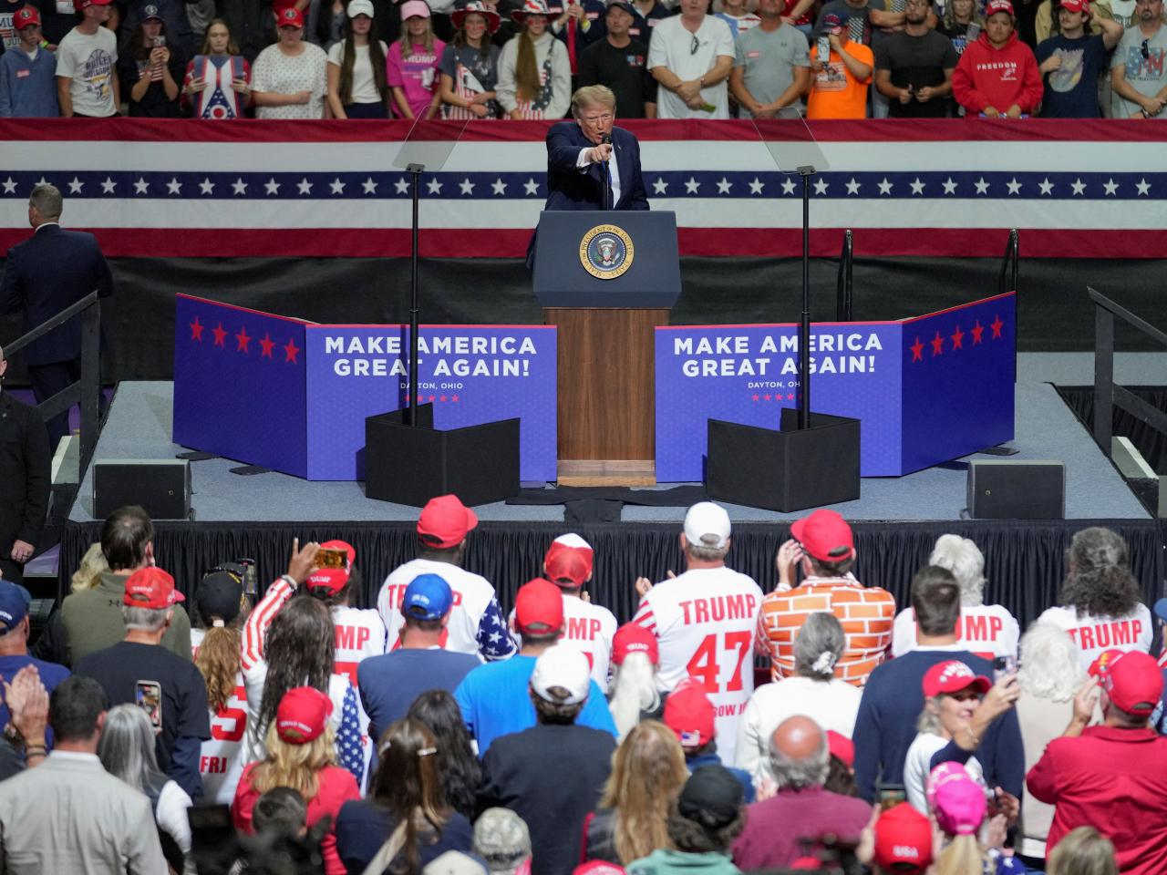 US President Donald Trump tried to downplay concerns over data centres as he addressed a crowd in Ohio. Photo: Reuters