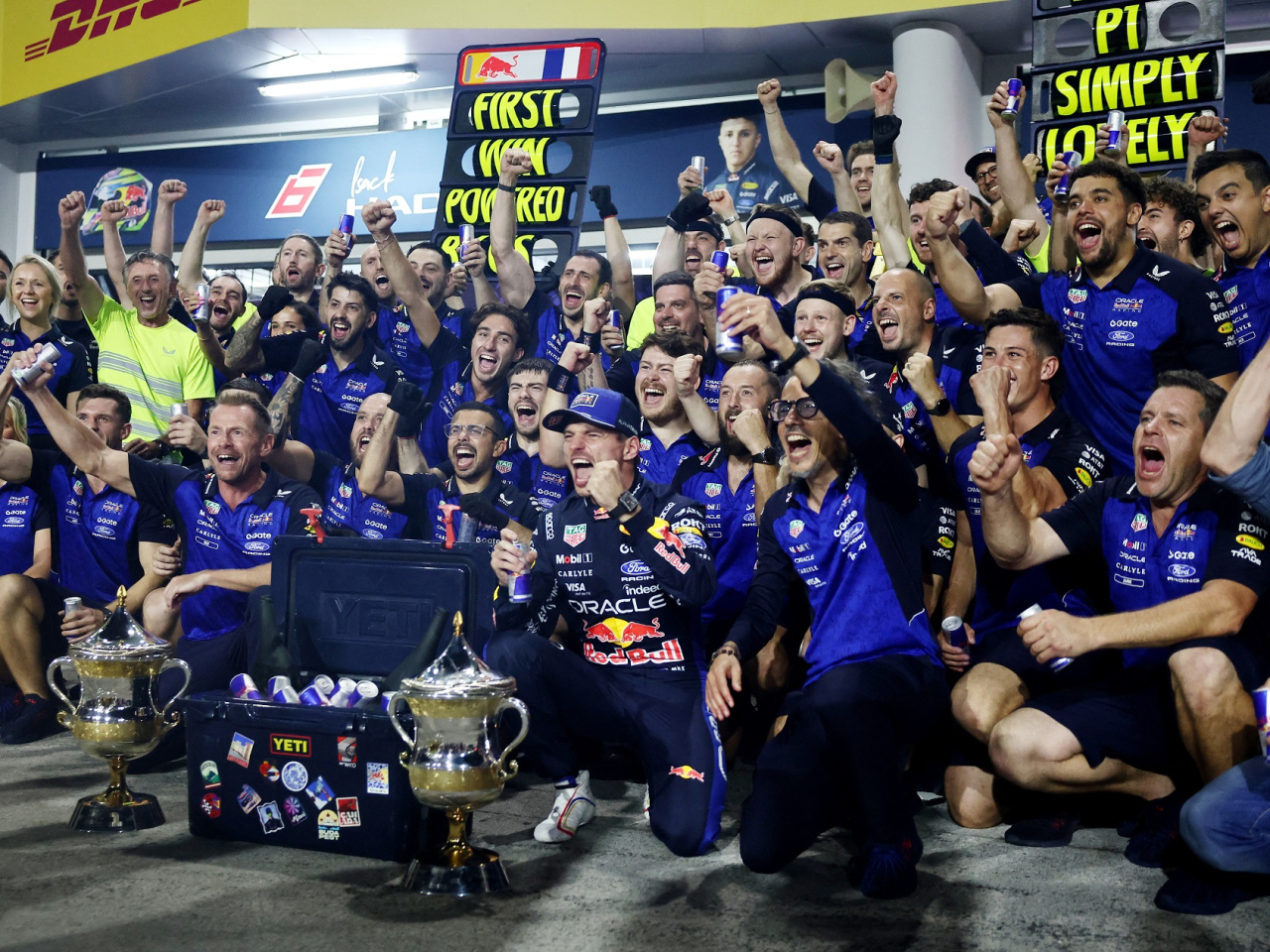Max Verstappen and Red Bull celebrate victory in Sepang. Photo: Reuters
