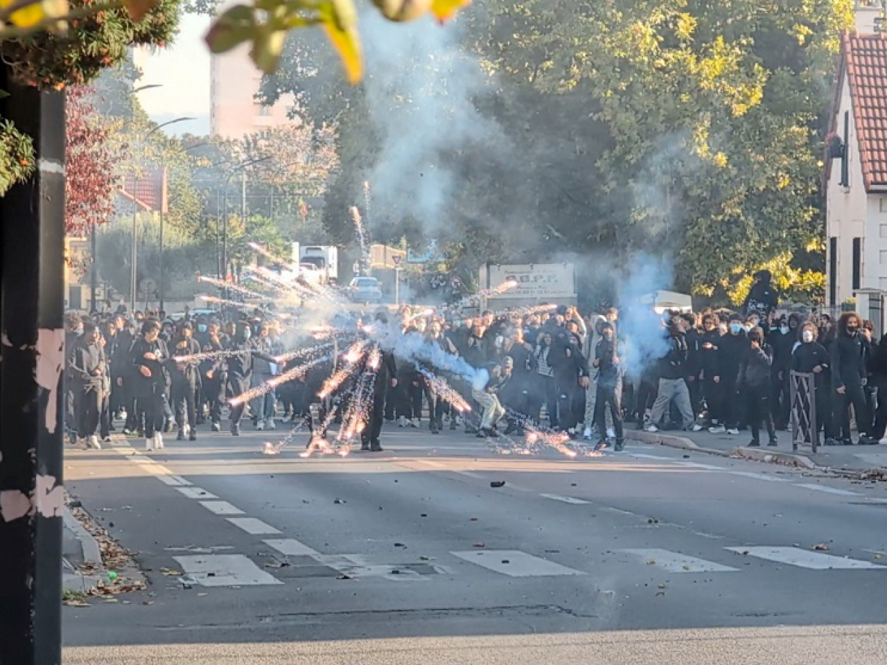 With protesters launching fireworks and stones, the police in some parts of France have been authorised to fire sting-ball grenades, one of which was picked up by a 15-year-old. Photo: Reuters