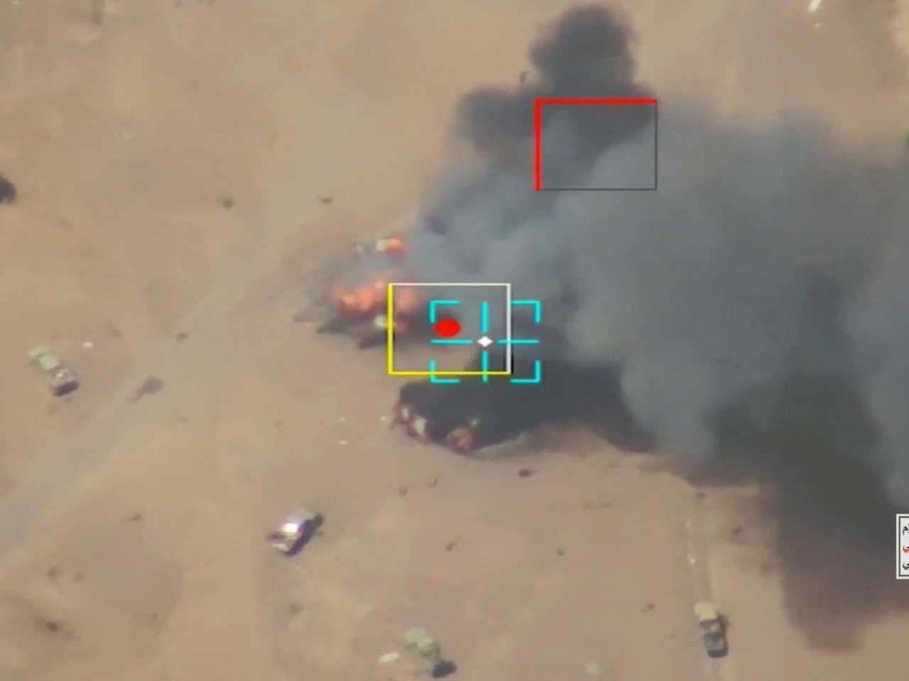 The Houthi military said it struck back, releasing footage of drone strikes on vehicles and troops on the south coast highway near Al Bahiya. Photo: handout via Reuters