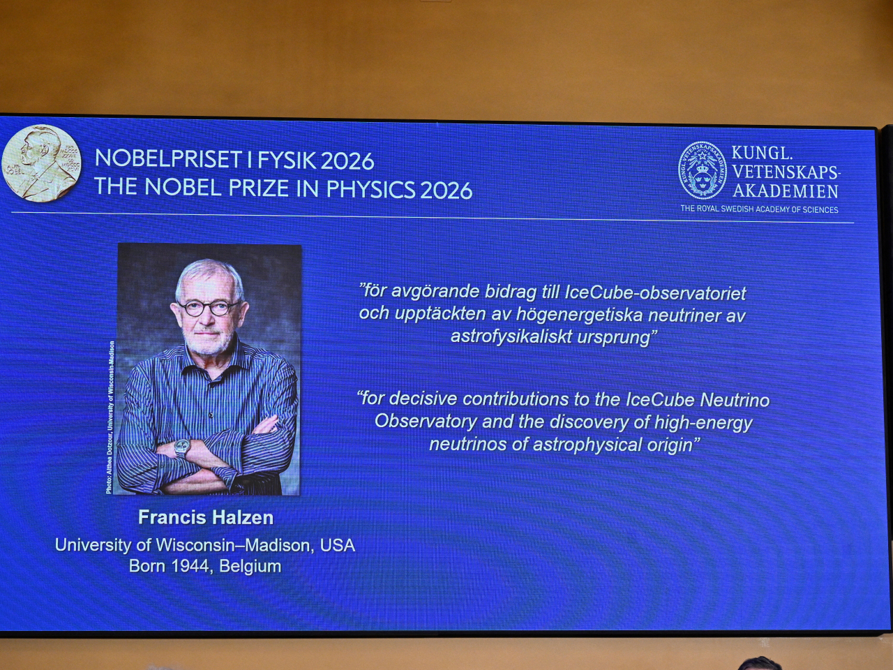 Francis Halzen has won the Nobel physics prize for his discovery of high-energy neutrinos of astrophysical origin. Photo: Reuters