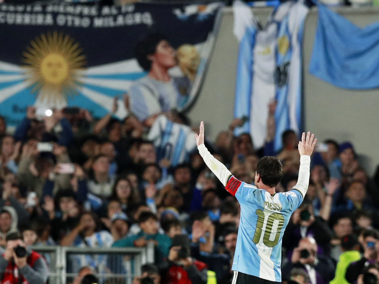 The 39-year-old found the net in the 71st minute in front of adoring home fans in Buenos Aires. Photo: Reuters