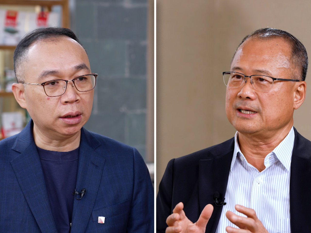 蔡冠深（右）說，鄉村振興與城鎮化為港商帶來龐大商機；潘家穰（左）說，香港在國際質量認證及營銷經驗豐富，有助賦能內地產品取得海外顧客認可。