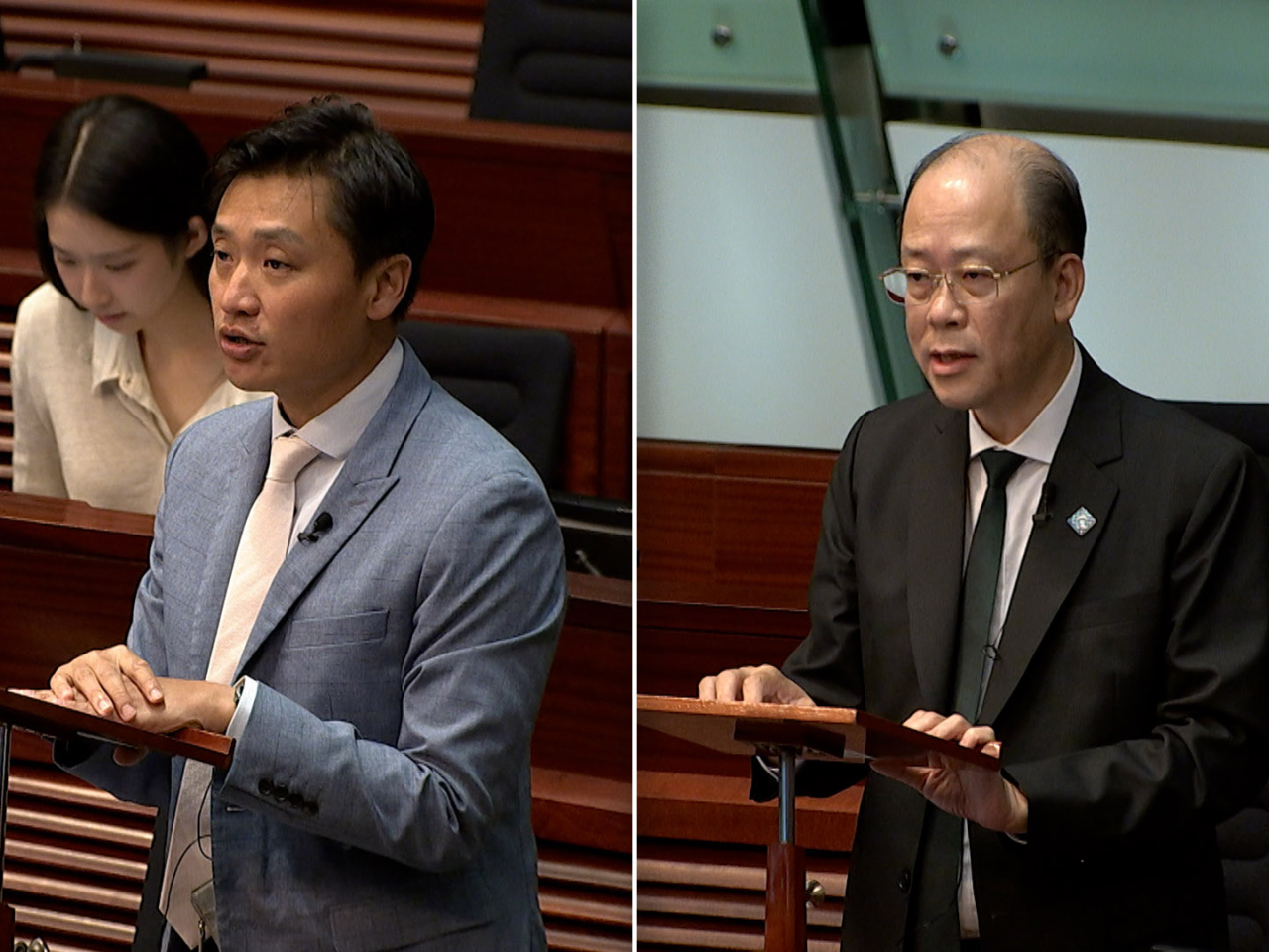 鄭泳舜（左）建議當局要持續透過不同渠道，鼓勵仍有意改裝劏房的業主進行登記。周小松（右）認為餐飲業的失業率持續高企，當局應進一步減少甚至暫停輸入外勞。