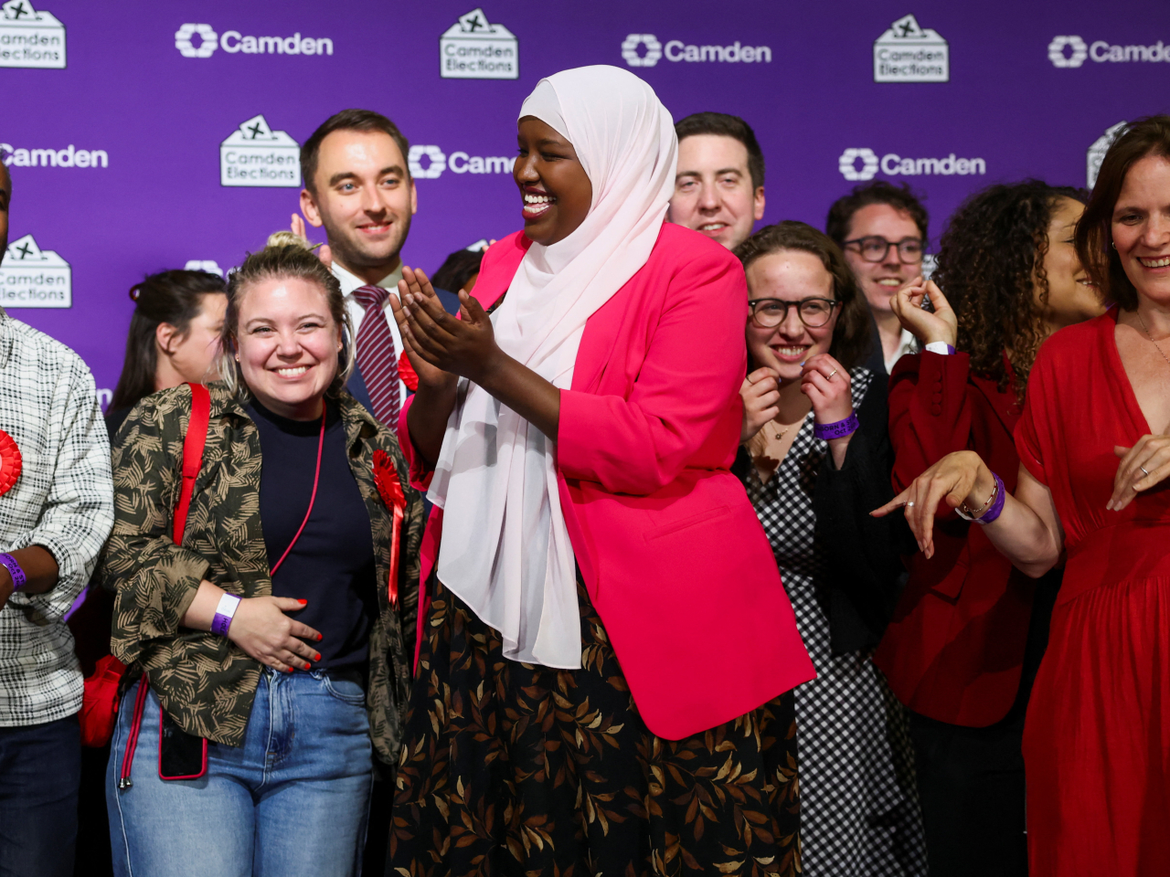 Sagal Abdi-Wali celebrates with Labour Party members following her victory in the Holborn and St Pancras by-election. Photo: Reuters