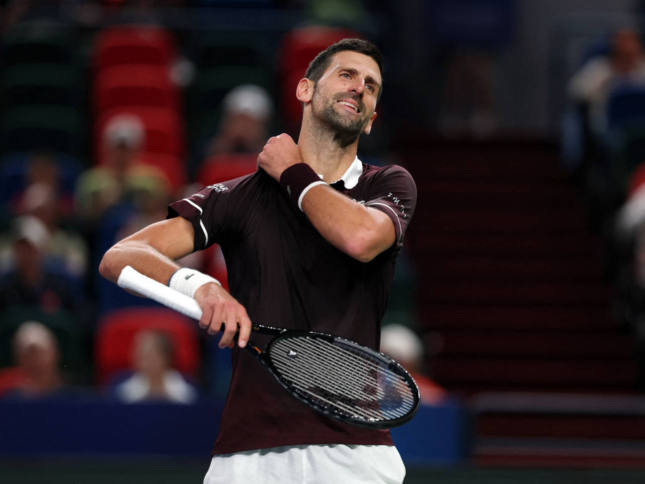 Serbia's Novak Djokovic reacts during his round of 64 match against Poland's Hubert Hurkacz. Photo: Reuters