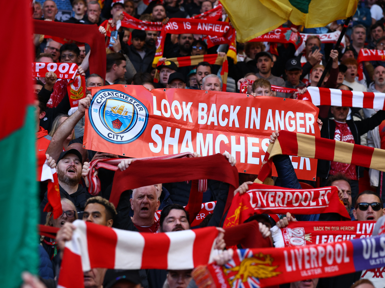 Liverpool fans unleashed a barrage of protest banners prior to kick-off at Anfield. Photo: Reuters