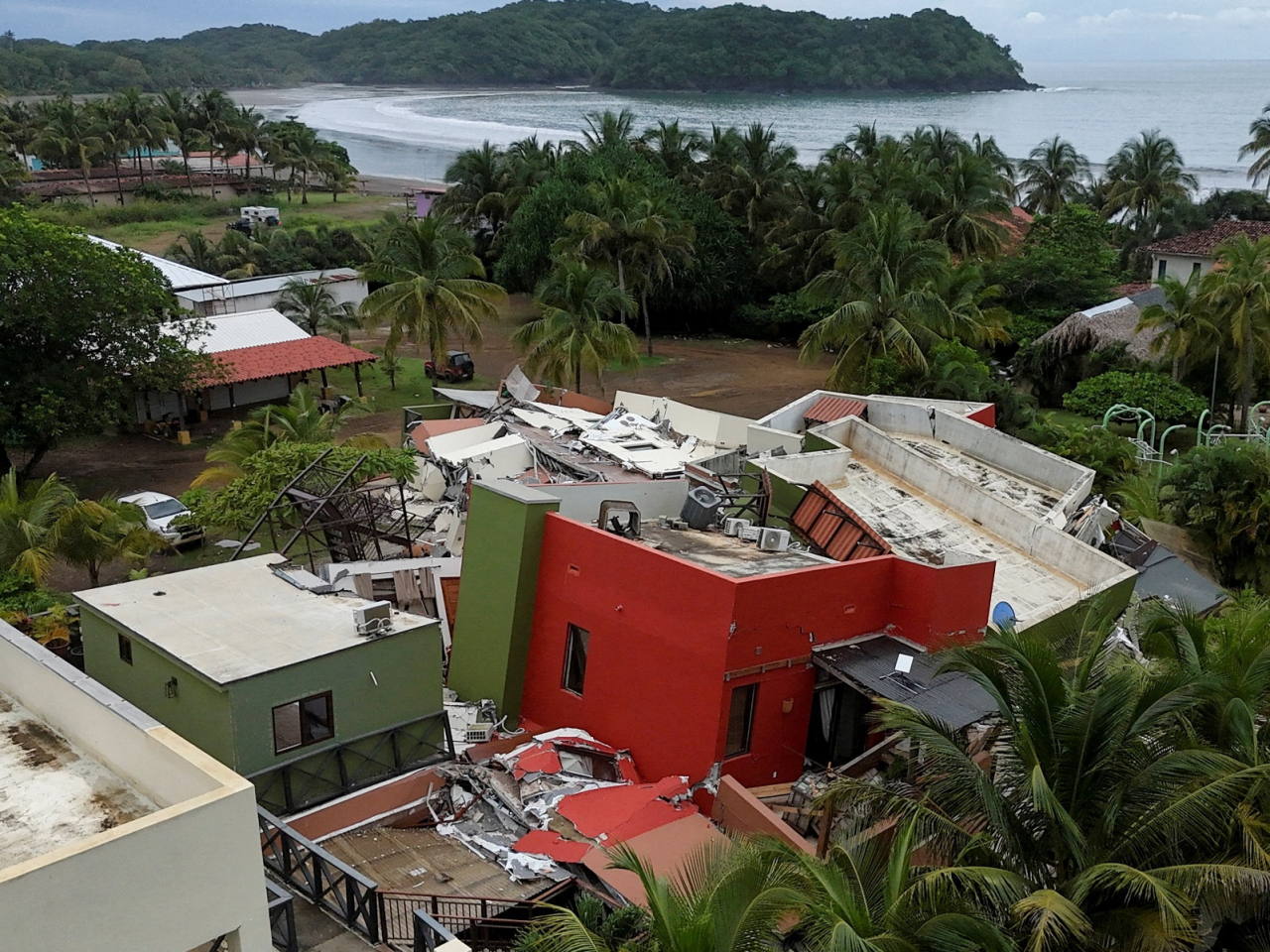 A drone view shows El Sitio Hotel, with sections collapsed following an earthquake that struck near Panama's southern coast in Playa Venao. Photo: Reuters