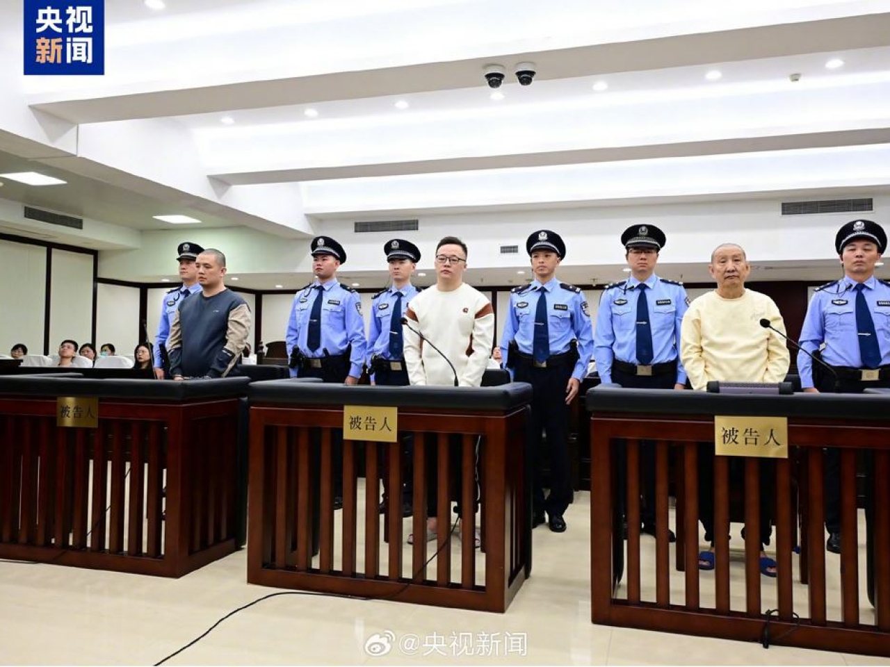 The three leading members of the Wei family scam centres are sentenced in court. Photo courtesy of CCTV