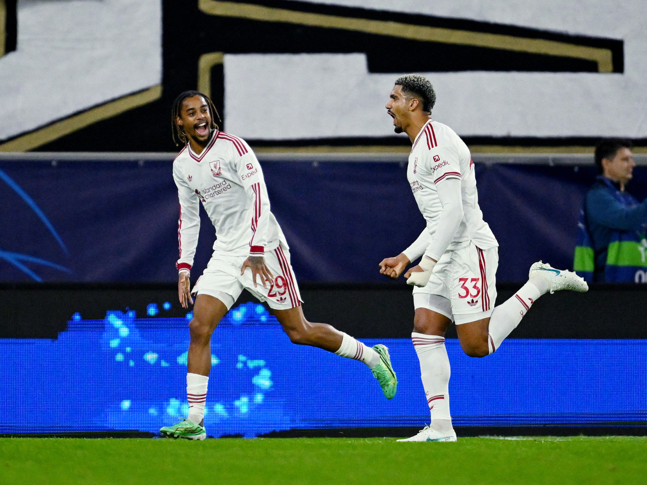 Bradley Barcola, left,scored a hat-trick to net his first goals for Liverpool. Photo: Reuters