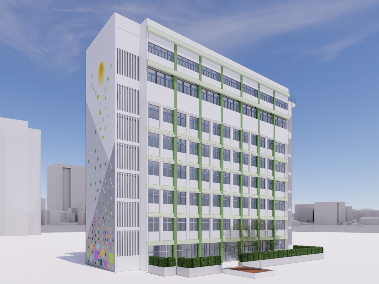 由校舍改建的觀塘順利邨道簡約公屋項目構思圖。（政府新聞處）