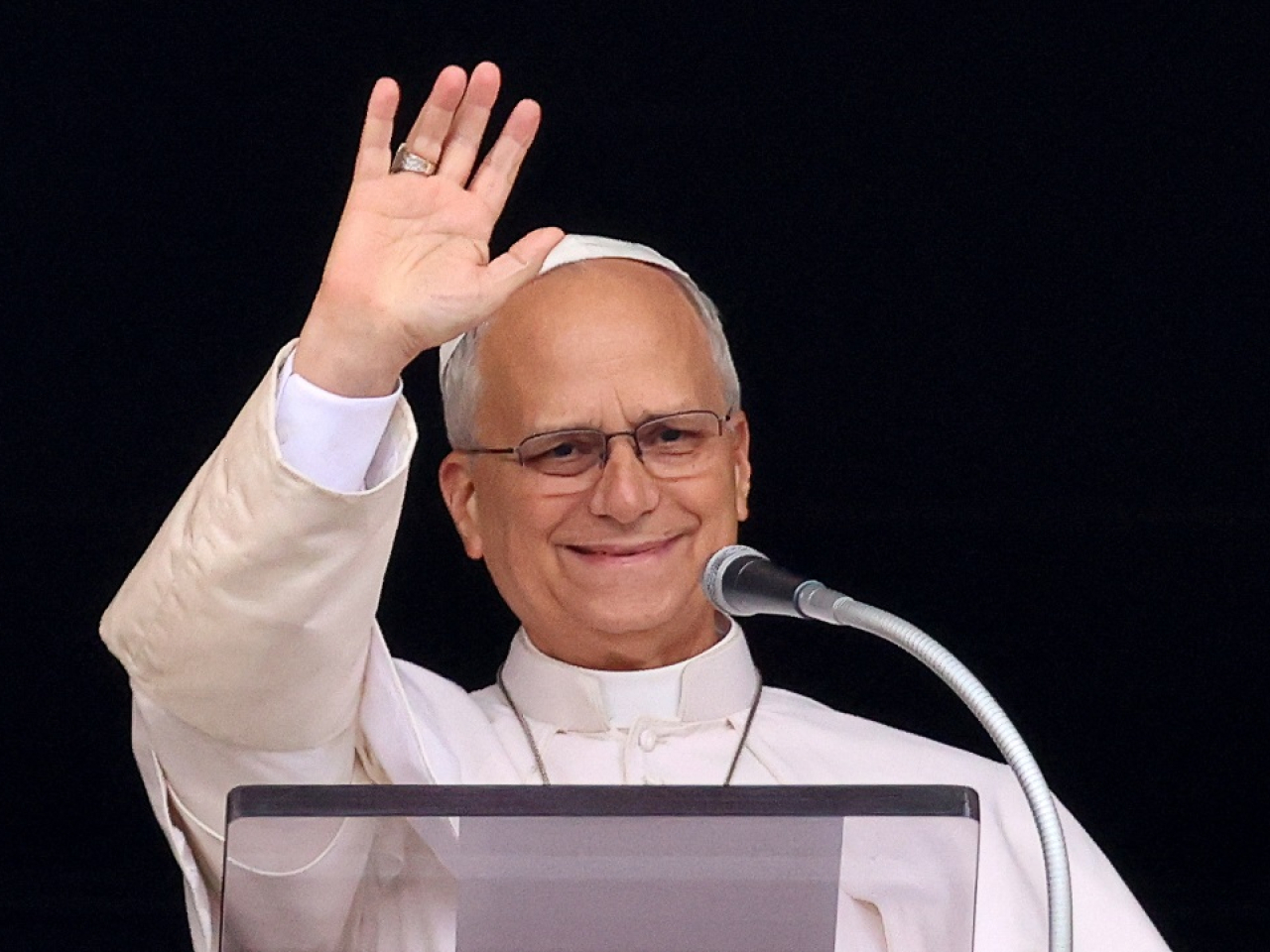 The 71-year-old pontiff leads the Angelus prayer from a window of the Apostolic Palace following his discharge from hospital after surgery for lung cancer. Photo: Reuters