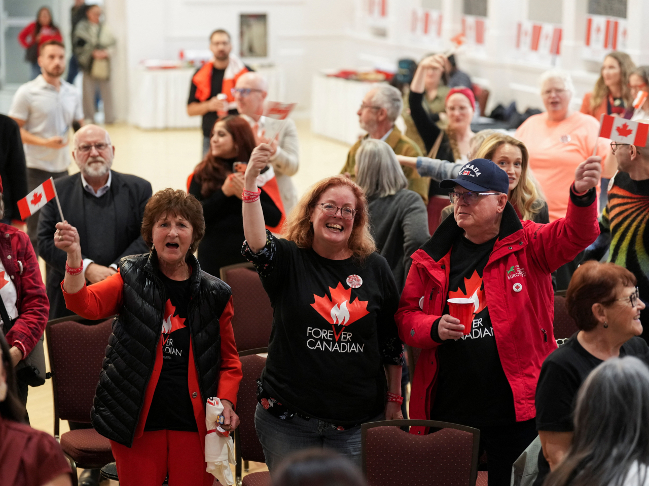 Supporters of the Forever Canadian group make their allegiance clear in Edmonton. Photo: Reuters