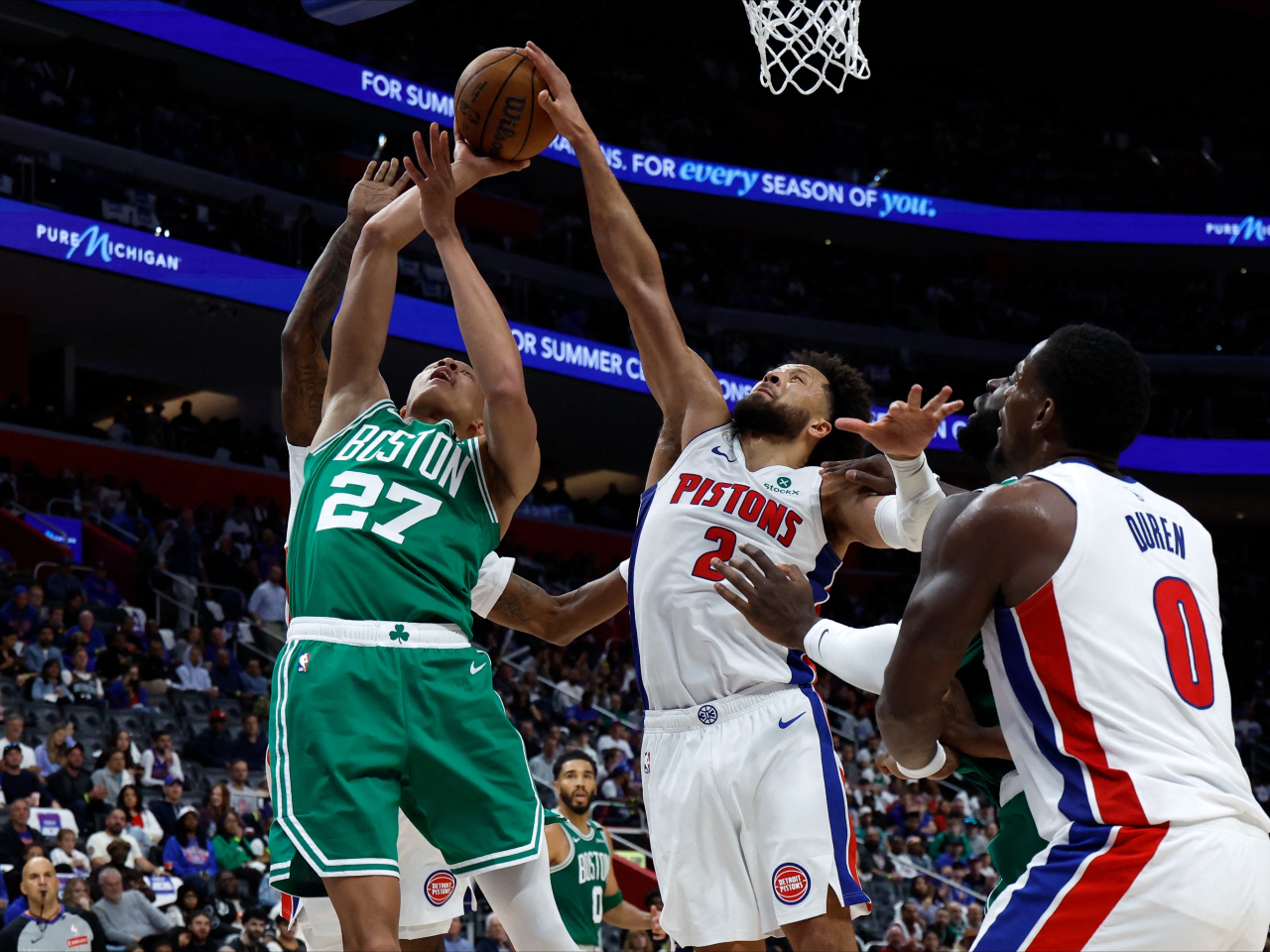 Cade Cunningham (2) had 22 points to help lead the Pistons to a comeback victory against the Celtics. Photo: Reuters