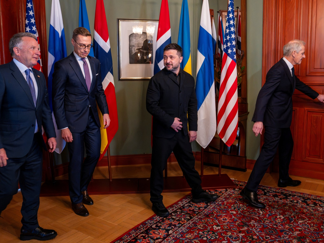 Ukrainian President Volodymyr Zelensky meets US Special Envoy Steve Witkoff, Norwegian Prime Minister Jonas Gahr Store and Finnish President Alexander Stubb in Oslo. Photo: NTB via Reuters
