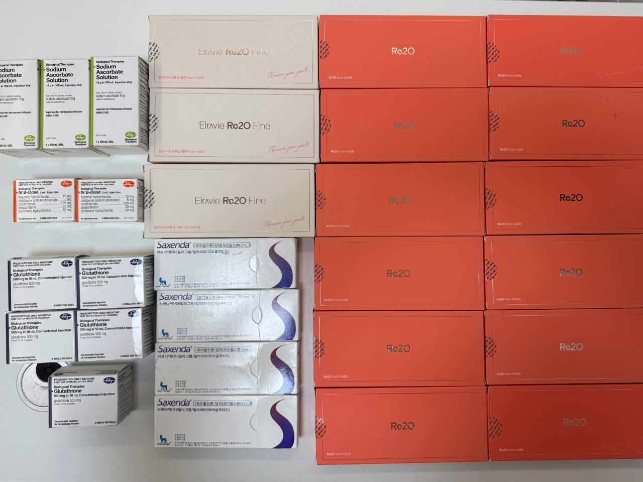 A South Korean product called Elravie Re2O, which claims to contain human tissue, was among the products seized in a series of raids targeting beauty centres offering injection treatments. Photo courtesy of the Department of Health