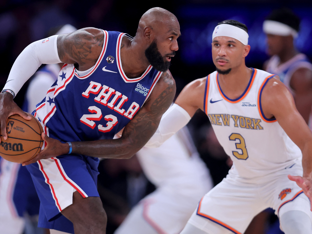 James tallied 14 points and nine rebounds in his debut for Philadelphia. Photo: Reuters