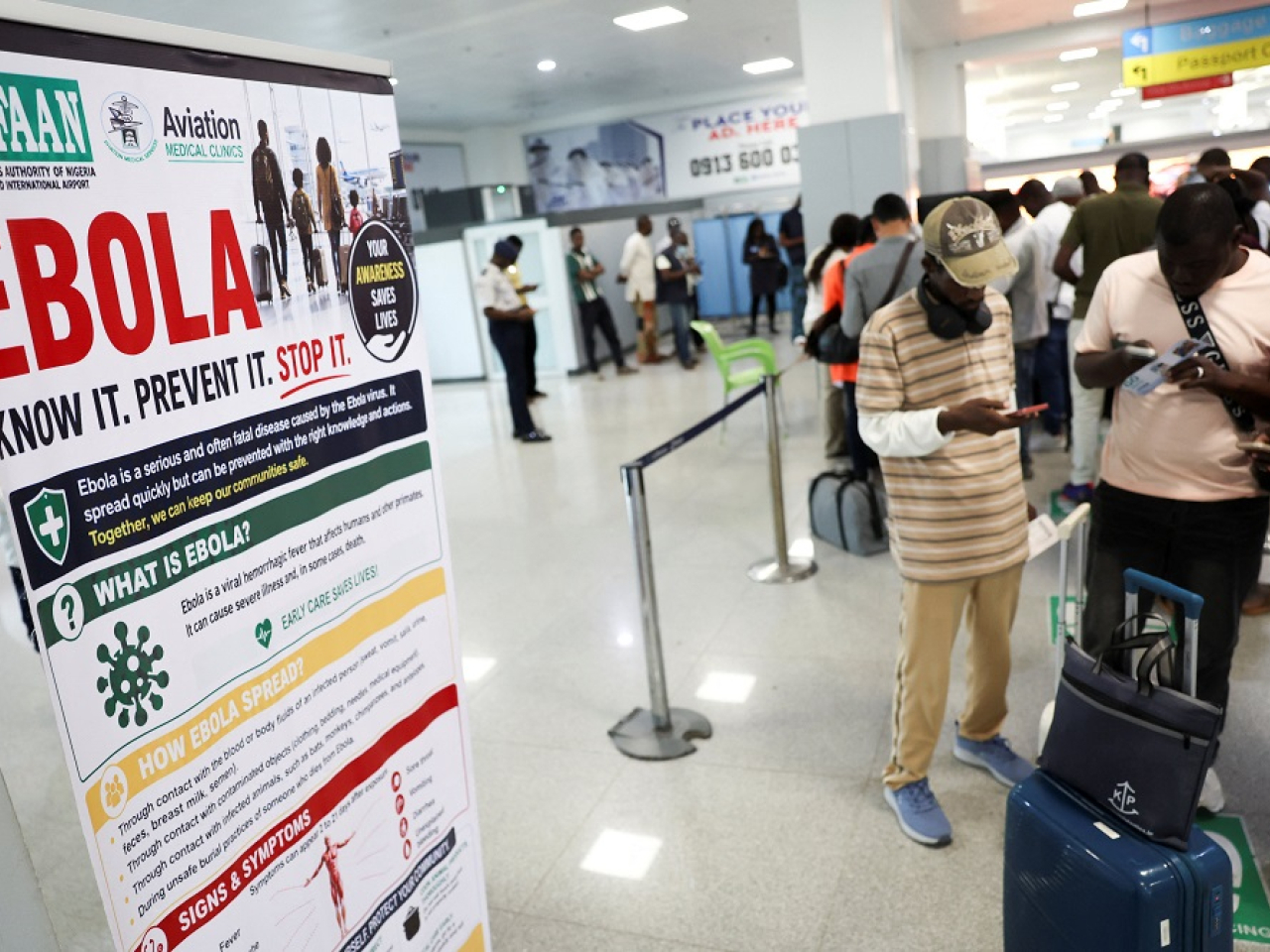 Nigeria has stepped up screening at its airports, after the wife of a diplomat became the first Ebola case in the country since the current outbreak began in the DRC in mid-May. Photo: Reuters