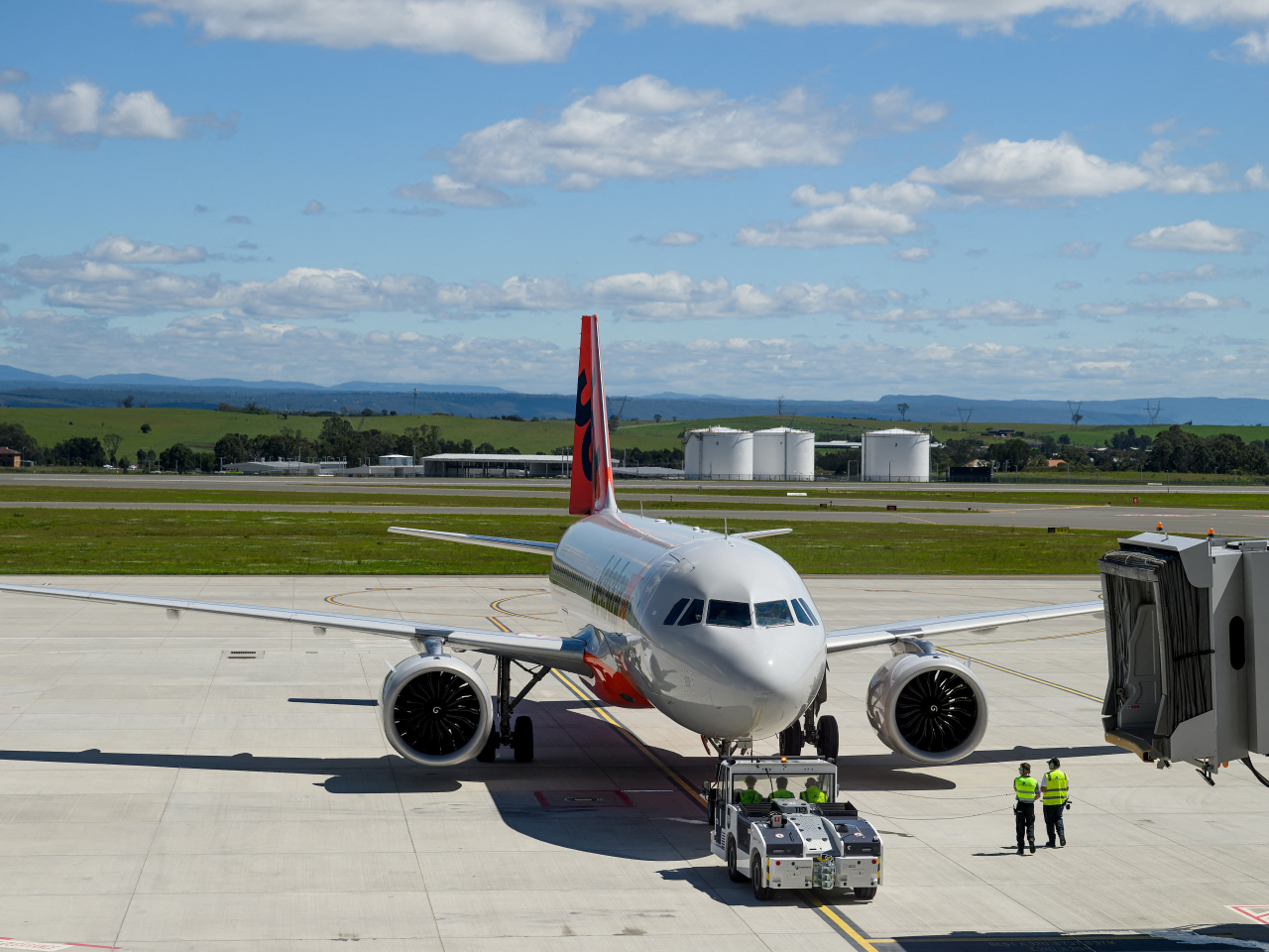 Jetstar JQ362 on Sunday became the first domestic flight to leave Australia's newest international airport. Photo: Reuters