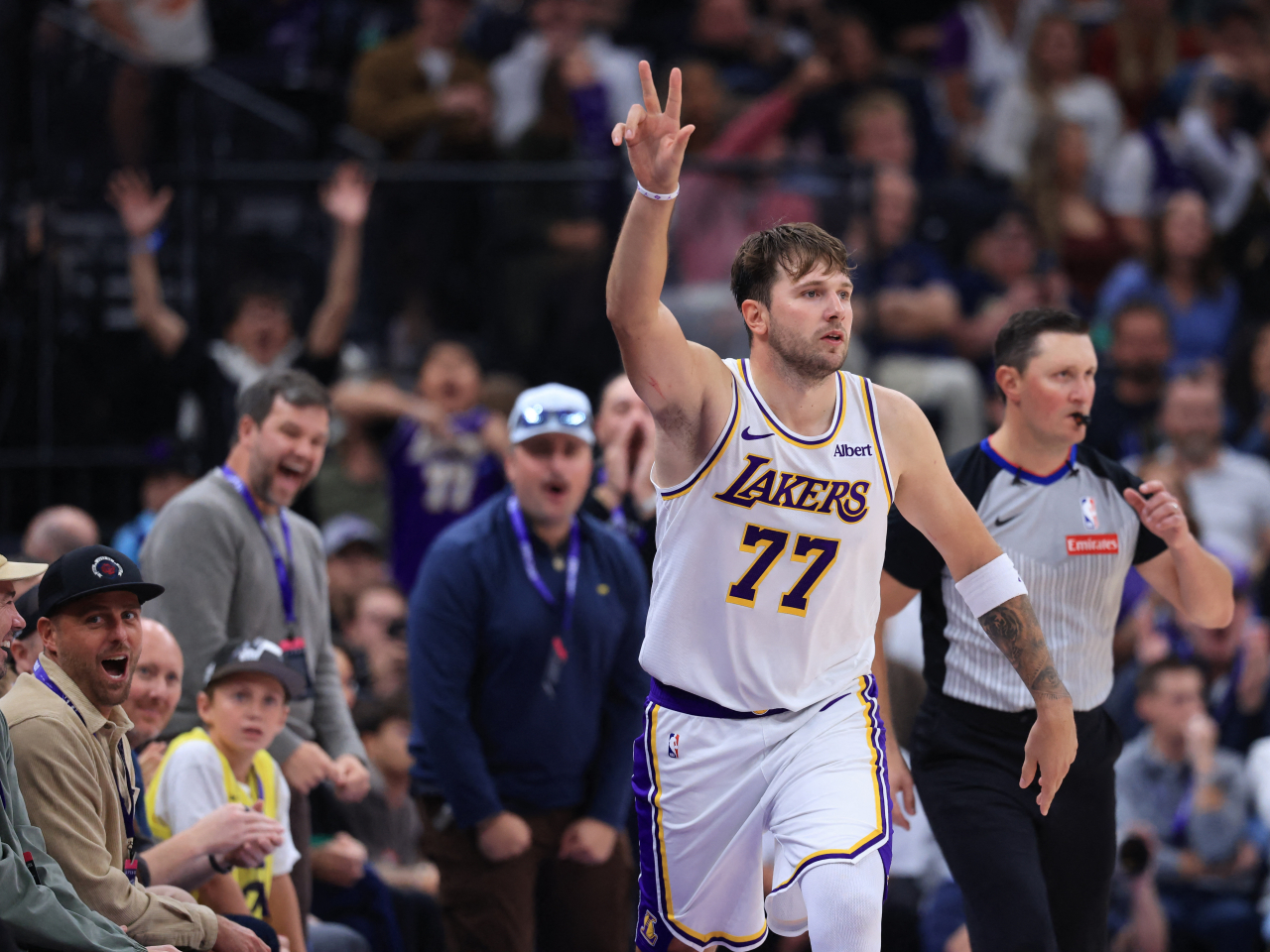 Doncic sealed the win for the Lakers with back-to-back late-game threes. Photo: Reuters