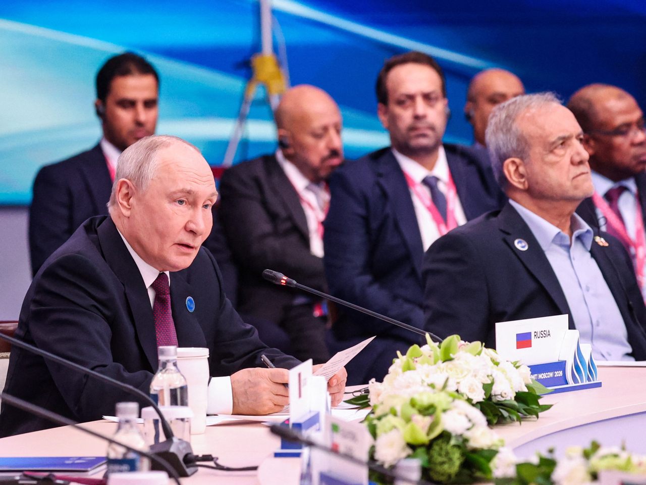 Iran's president Masoud Pezeshkian (right) was in Moscow for a summit of the Gas Exporting Countries Forum. Photo: Reuters