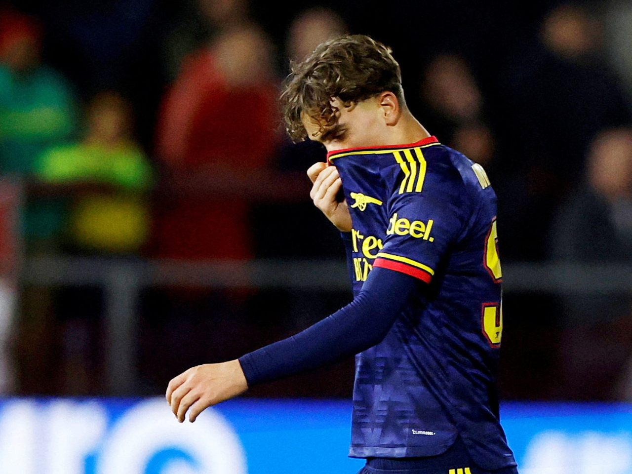Arsenal's teenage star Max Dowman received a straight red card after a brief touchline scuffle in the 86th minute. Photo: Reuters